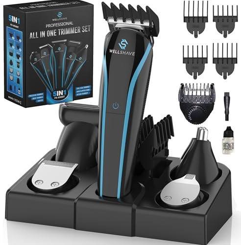 Wellshave 5-in-1 Bartschneider Herren Iced™ / Barttrimmer Herren/Haarschneidemaschine für Gesicht, Körper, Schnurrbart, Nasenhaare/Bart Rasierer Trimmer Herren Elektrisch, Haartrimmer Herren