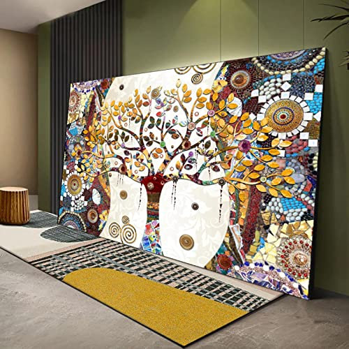 GEMMII Lebensbaum Gustav Klimt Leinwand Bilder XXL, Landschaft Wandkunst für Wohnzimmer Skandinavisches Poster Leinwanddruck Modernes Bild 40x80cm Rahmenlos