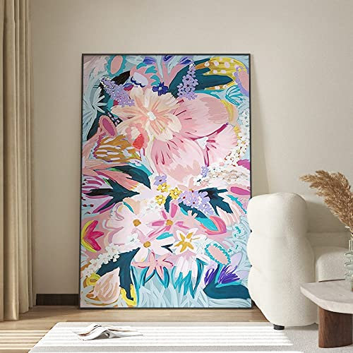 LCDIUDIU Acrylbilder, Bunte Abstrakte Kunst Blühende Blumen Moderne Kunstwerke Rahmenlose Handgemalte Ölgemälde Auf Leinwand Wandkunst Für Wohnzimmer Schlafzimmer Büro Wohnkultur,60X90Cm(24X48Inch)