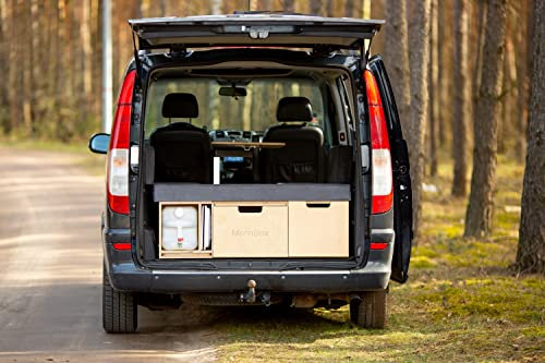 Moonbox Campingbox Modify Van/Bus 115cm UV-Lack | mit Campingküche, Sitzplätze, Tisch, Bettfunktion/Schlafsystem | für Fahrzeuge mit Mind. 115cm Breite im Kofferraum