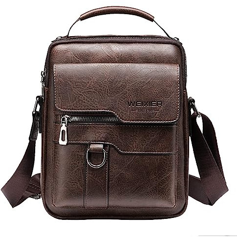 Umhängetasche Herren Schultertasche Herrentasche Klein Vintage PU Leder Crossbody Herren Tasche Umhängen Handtasche Männer für Arbeit, Schule, Alltag (Dunkelbraun)