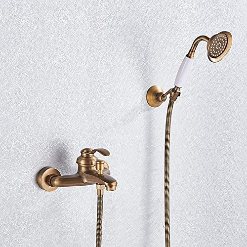 SilteD Badezimmer-Duscharmatur aus antikem Messing, Badarmatur, Mischbatterie, ABS-Handbrause-Set, Wandmontage, schwarze Dusch-Steuerventil-Wasserhähne, Antik-Komplettset B