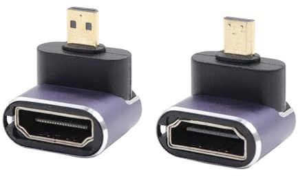 RIIEYOCA Adaptador de ángulo de 90 grados hacia arriba y hacia abajo UHD 8K Micro HDTV a HDTVS, extensor estándar de 48 Gbps, conector micro macho a HDTVS hembra, soporte 8 K @ 60 Hz, 4 K a 120 Hz (2