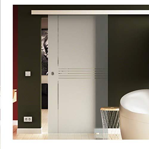 Glas Schiebetür 775x2050 mm Dessin. Idea feine Streifen (I) Sadora® SlimLine-System komplett Laufschiene und Muschelgriffe Schiebetür aus Glas für Innenbereich ESG-Sicherheitsglas