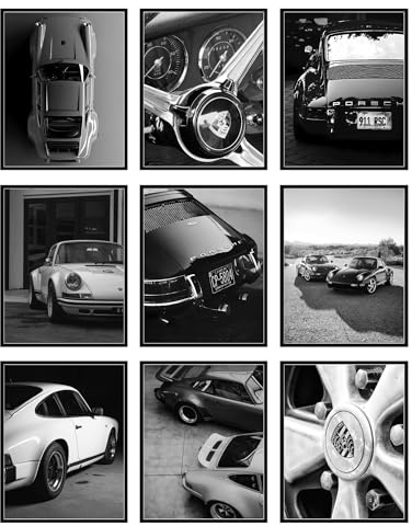 BigWig Prints Porsche-911-Poster – Porsche-Wandkunst, Vintage-Auto-Poster, 911-GT3-RS-Kunst, Garagendekoration, klassische Auto-Wanddekoration, ungerahmt, 9 Stück (20,3 x 25,4 cm) | Klassische und moderne 911er-Modelle, ideal für Garage oder Männerhöhle, ideal für Auto-Enthusiasten, ungerahmt