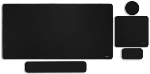 MOSISO Tapis de Souris Jeux&Repose-Poignets Clavier de Massage&Mouse Pad&Wrist Rest&Dessous de Verre,Ergonomique Antidérapante Pad Set,Soulagement Douleur Mousse à Mémoire Bureau Domicile, Noir
