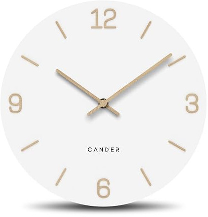 Cander Berlin MNU 2625 V Lautlose Wanduhr 25 cm ohne Tickgeräusche analog Wohnzimmer modern Vintage weiß Holz-Zeiger