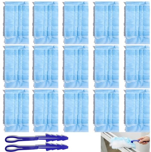 ZALHIN Plumero de Limpieza, Microfibra Plumero Ranuras Cepillo de Limpieza, 2 Mango + 30 recargas, atrapa y bloquea el Polvo, Atrapa y Retiene hasta Veces MáS el Polvo y el Pelo Que