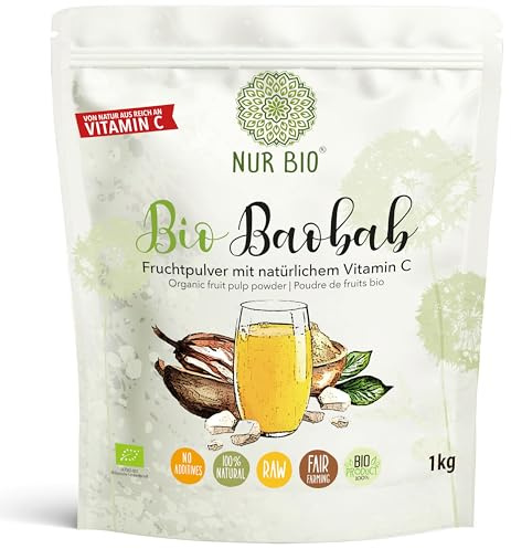 NUR BIO Bio Baobab Fruchtpulver Rohkost Vitamin C Müsli Smoothie 1kg