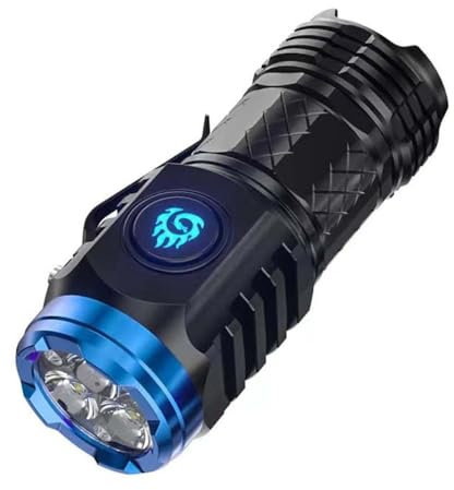 Fulluky Mini-Taschenlampe, Handheld klein Wasserdichte Taschenlampe, LED Taschenlampe Extrem Helle, Aufladbar Taschenlampen mit 5 Lichtmodi, Mini Handlampe für Camping Notfall (Schwarz B)