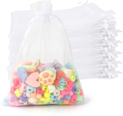 Geschenktüten Klein, Organza Stoff Säckchen, Süßigkeiten Tüten, Schmuckbeutel Mit Zugband, 13x18cm Weiß (50 Stk)