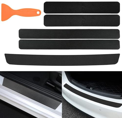 Auto Einstiegsleisten Schutz für VW T-ROC 1 (I) A1 I 2017-2024,Carbon Fiber Ladekantenschutz Schutzfolie Türschweller Schutzleiste Lackschutzfolie(5 Stück),Black