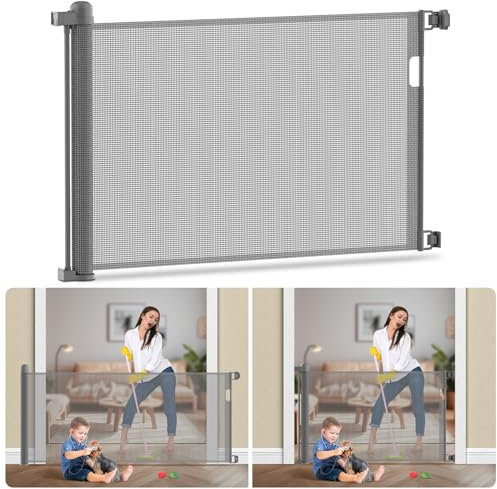 Kidsgigglz Türschutzgitter Ausziehbar, 150cm Treppenschutzgitter für Kinder Baby, Treppenschutzgitter, Absperrgitter Hund, Treppenschutzgitter Ausziehbar für Innen und Außenbereich-Grau