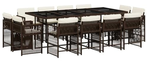 vidaXL Garten Essgruppe 9-TLG., Gartenmöbel Set Tisch mit 8 Stühle, Gartengarnitur mit Kissen, Sitzgruppe Essgarnitur Terrasse, Braun Poly Rattan