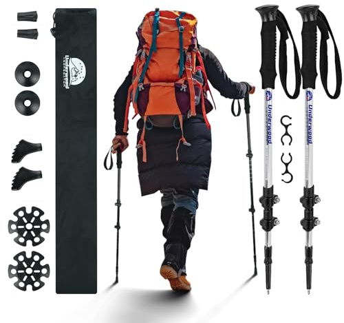 Bastoni da Nordic Walking per Trekking, Bastone da Trekking Telescopico 2 Pezzo per Tenda, Alluminio Bastone da Trekking per Bambini, Adulto, Bastone Regolabile con Assorbimento Anti-shock