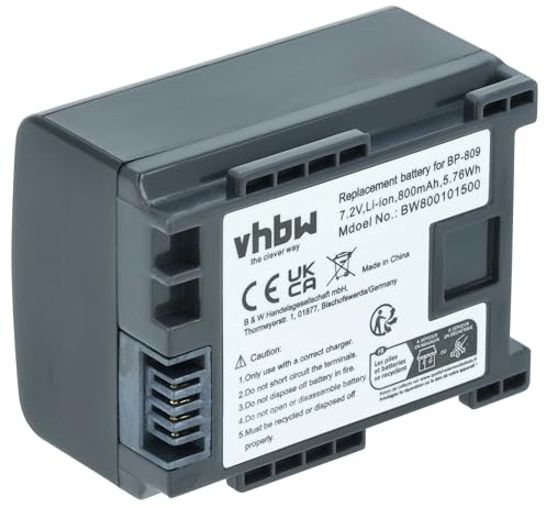 vhbw 1x batteria sostituisce Canon BP-807, BP-809, 2740B002 per videocamera camcorder (800mAh, 7,2V, Li-Ion) con infochip