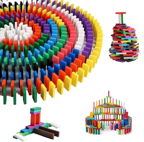ANYUANKW 120 Stück Domino Zug Spielzeug Farben Domino Baustein Blöcken Set Teilig Dominosteine aus Holz für Kinder Jungen Mädchen Geburtstag Geschenk