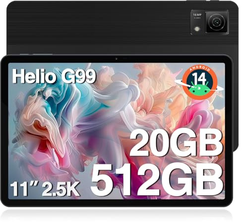 DOOGEE T40 tablet 11 Pulgadas, 2,5K 20GB RAM + 512GB ROM/TF 2TB Android 14, Helio G99 Octa Core PC, Gaming, Sim, 4G Dual SIM/Face ID/8580mAh/16+8MP/BT5/OTG/Type-C,Negro