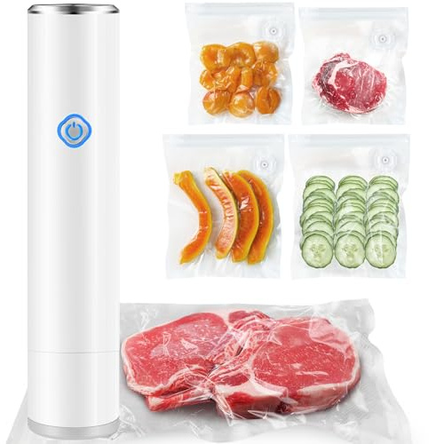 Vacuum Sealer for Food - Cordless Handheld Food Vacuum Saver with 10 Pcs Sealer Bags, Vacuum Sealer Machine for Food Preservation & Fresh - White