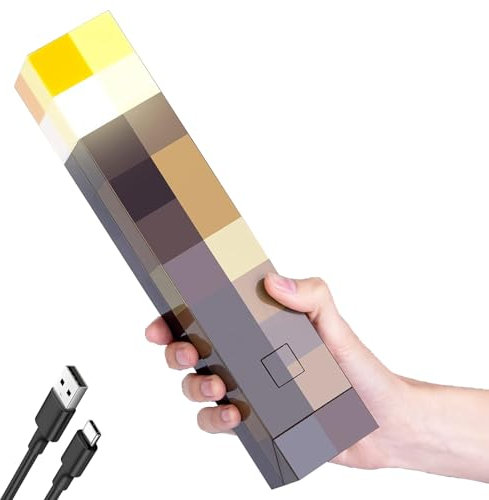 OVLENG Lampada da Parete Torcia MCraft - Lampada da Notte Ricaricabile 11'', USB-C per Lampada da Comodino per Soggiorno, Gaming, Studio, Camera, Giallo