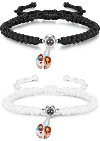 PiercingJak Projektion Armband Foto Partner Armbänder mit Bild im Stein Personalisiertes Armband Fotoarmband Fernbeziehung Personalisierte Geschenk für Freundin Paare Männer Frauen