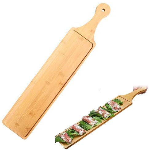 Tabla de Servir, 50 x 14 cm Tabla de Quesos Tabla de Aperitivo, Bandeja Rectangular con Asas, Tabla de Charcutería de Bambú para Servir Alimentos, Embutidos, Frutas y Quesos