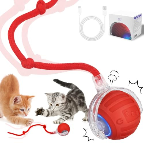 Interaktives Katzenspielzeug Ball, Katzenball Elektrisch, 2026 Neu Katzenspielzeug Elektrisch mit Vogelgesang, 360° Smart Rolling Pet Ball 3 Arbeitsmodi Interaktiver Spielballmit Schwanz für Katzen