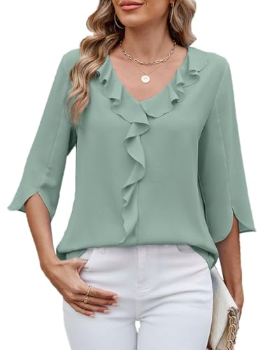 ABINGOO Mujer Verano Blusas Gasa Elegantes Manga 3/4 Cuello en V Camisas