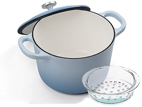 Teglia bassa con coperchio, pentola in ghisa, teglie for casseruole Teglia in ghisa con coperchio Ferro Binaurale 4L Stoviglie ad alta capacità Resistente