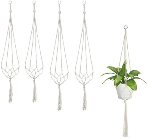 HZYUEKUN Cotton Rope Woven Lanyard - 4 Packs Simple Plant Hanger, Basket Plant Pot Hanging Plants Holder, Flower Pot String for Indoor Outdoor Garden Home Plants Decoration - 80 CM & 100CM(White)