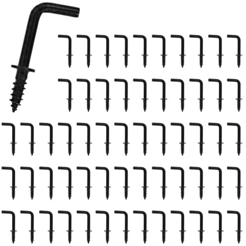 XENQITO 60 Pcs Crochets à Vis, Mini Crochets en L à Visser, Petits Crochets à Visser à Angle Droit, Vis à Angle Droit, Vis à Crochet en Métal pour Accrocher, Crochets Muraux Stables (Noir, 20 * 8 mm)