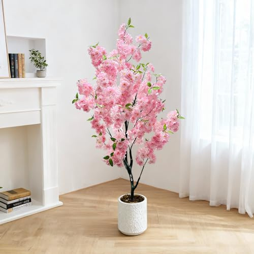 Kunstpflanze Kirschblütenbaum 150 cm - Groß Kunstbaum mit Rosa Blumen - Topfbaum Pflanze Kunstbaum Kirschblüte Zimmerpflanze für Zuhause, Hochzeit, Party, Garten, BüRo Dekoration