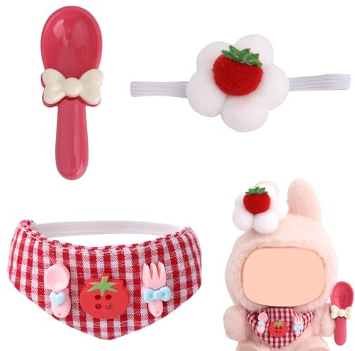 Doll Clothes Set, 3-Piece Set Red White Plaid Plush Doll Clothes Include Hat, Bib, Spoon, Tomato Dolls Outfit Accessories for 5.9in/6.7in Dolls (Only Outfit)