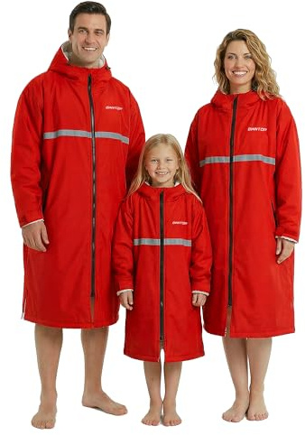 Owntop Changing Robe for Women, Windproof Waterproof Oversized Change Robe Coat with Plush-Lined Pockets & Hood for Beach Surf Swim Dog Walking (Red,S)