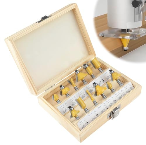 Arvoni 12 Piezas Fresas para Madera, Juego de Fresa Madera con Vástago de 6 mm, Brocas de Carburo de Tungsteno para Fresadora, Brocas para Esquinas y Ranuras Profesional para Carpintería