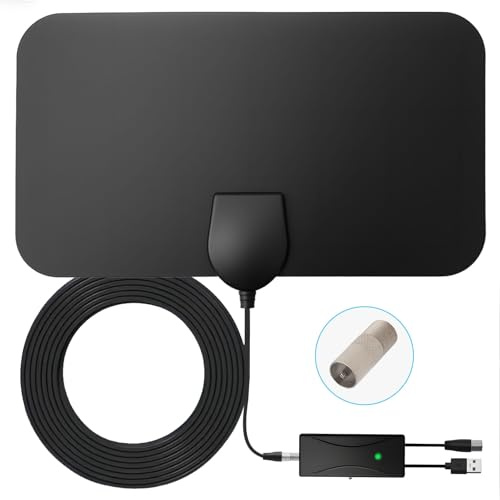 Indoor TV Aerial 250+ Miles Long Range Amplified HD TV Antenna Indoor for Freeview Support 4K 1080P for Smart TV Window Wall Mounted Digital Aerial 5M/16.4FT Coaxial Cable Included