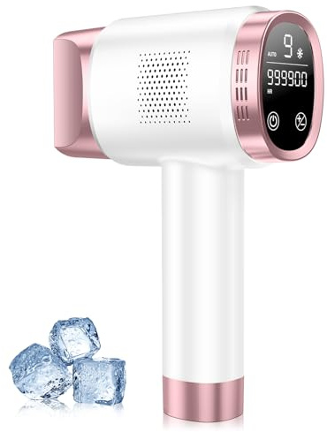 Epilatore Luce Pulsata 8°C con Funzione di Raffreddamento a Ghiaccio, 21J Luce Pulsata 9 Livelli, Rossa 600NM a Casa per Donne e Uomini, Dispositivo di Epilazione per Viso, Bikini e Corpo, Rosa