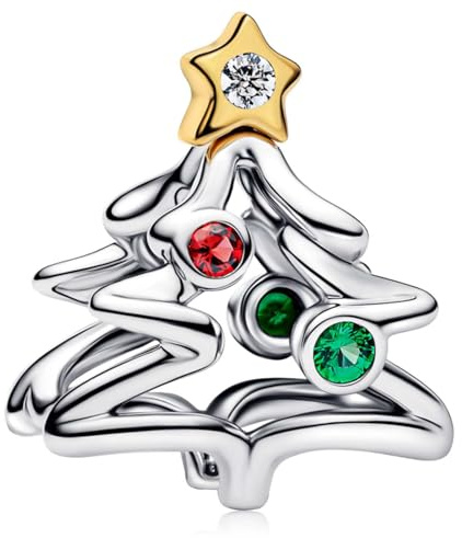 MSPOVOF di Natale Charm 5A Cubic Zirconia 925 Bracciali in argento sterling ciondolo Natale Compleanni regalo per le donne