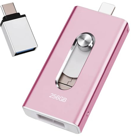 USB Stick für iPhone 256GB, [MFi-zertifizierter] 4-in-1 Stick für iPhone Fotos, Videos, Übertragung und Sicherung, 【ohne App】für iPhone Externer Speicher Kompatibel mit iOS/Android/PC/Mac, Rosa