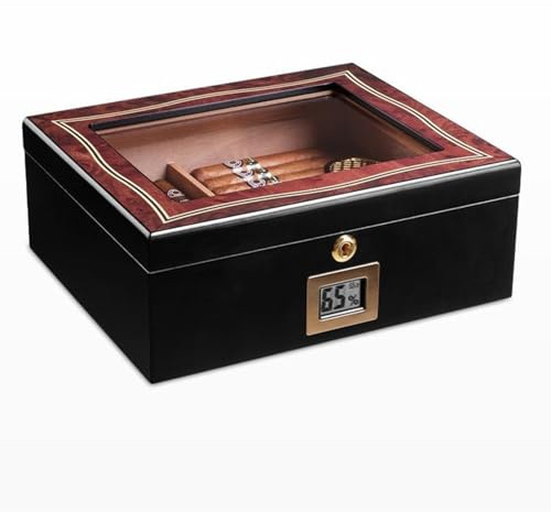 Abschließbarer Zigarren-Humidor, handgefertigt, Zedernholz, Desktop-Zigarren-Box mit Luftbefeuchter und Hygrometer, tragbares Reise-Zigarrenetui