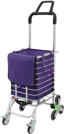 Carrello pieghevole multiuso per salire le scale con borsa Oxford, manico a 360°, 8 ruote e telaio in lega di alluminio (44 × 30 × 92 cm)
