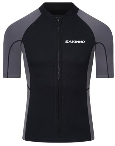 Rswnyirn Professional Neoprene Shirt for Men 2mm Short Sleeve Zip Front Thermal Swim Top