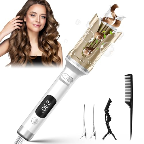 HyAdierTech Rizador de Pelo Automatico, Rizador Pelo Ondas con 6 Niveles de Temperatura Ajustables 130-230°C, Recubrimiento Cerámico, Diseño Antiquemaduras, Fácil de Usar (Blanco)