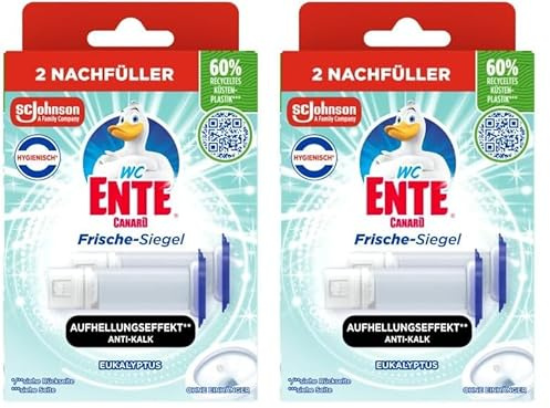 WC-Ente Frische-Siegel Nachfüller, körbchenloser WC-Reiniger, WC Duft, Eukalyptus, 2 Nachfüller (2 Stück) (Packung mit 2)