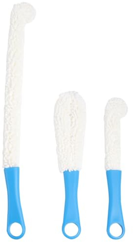 iplusmile Lot de 3 Brosses de Nettoyage Multifonctionnelles Flexibles en Mousse Fine pour Gobelets Bouteilles et Carafes – Bleu et Blanc – Usage Domestique et Restauration