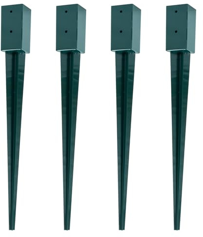 Woodside Steel Fence Post Ground Stakes 100mm (4) Square – 4 Pack | Heavy Duty Powder Coated Steel Post Holders | 100cm Height with Pre-Drilled Holes | Easy Ground Spike Installation