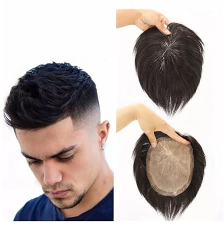 Für Männer Natürliches schwarzes 6-Zoll-Toupet for Männer, Haarverkauf, Ersatzsystem for männliche Haarprothesen, Einheit aus menschlichem Haarteil, Perücken for Perückenkopf(13x18cm)
