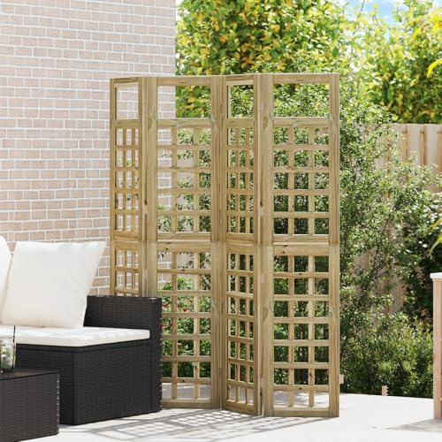 Brise-vue d'extérieur avec 4 panneaux en bois de pin traité, design en treillis résistant aux intempéries pour l'intimité en extérieur, pliable et facile à assembler, idéal