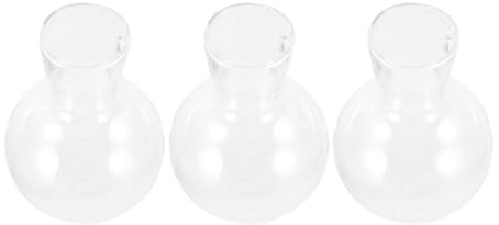 VICASKY 3pcs High Borosilicate Glass Hydroponic Plant Vase with Hole, Round Propagation Jar Set with Wooden Stand for Home Garden Décor