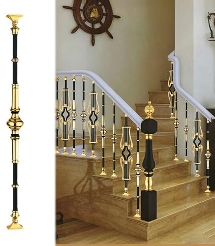Set di 2 balaustre per scala interna, montanti nero oro dal design elegante, colonne decorative moderne per corridoio, soggiorno, ingresso e abitazione moderna(1 pc,B)